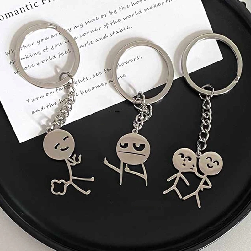 Cartoon Stickman Key Chain Funny Pendant Couple Key Ring Backpack Charms Car Bag Decor Christmas Gift