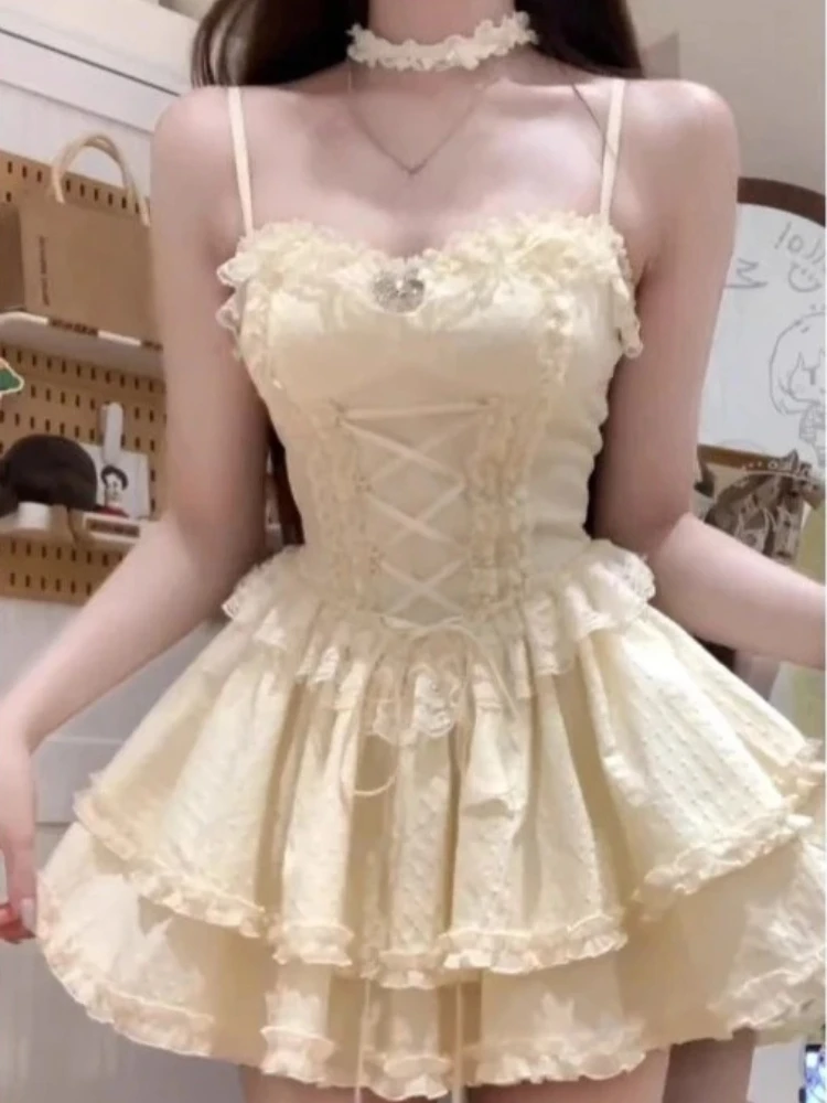 2000s French New Sweet 2 Piece Set Women Elegant Short Cardigan + Lace Strap Dress Suit Y2k Korea Fashion Desogn Party Outfits view 4