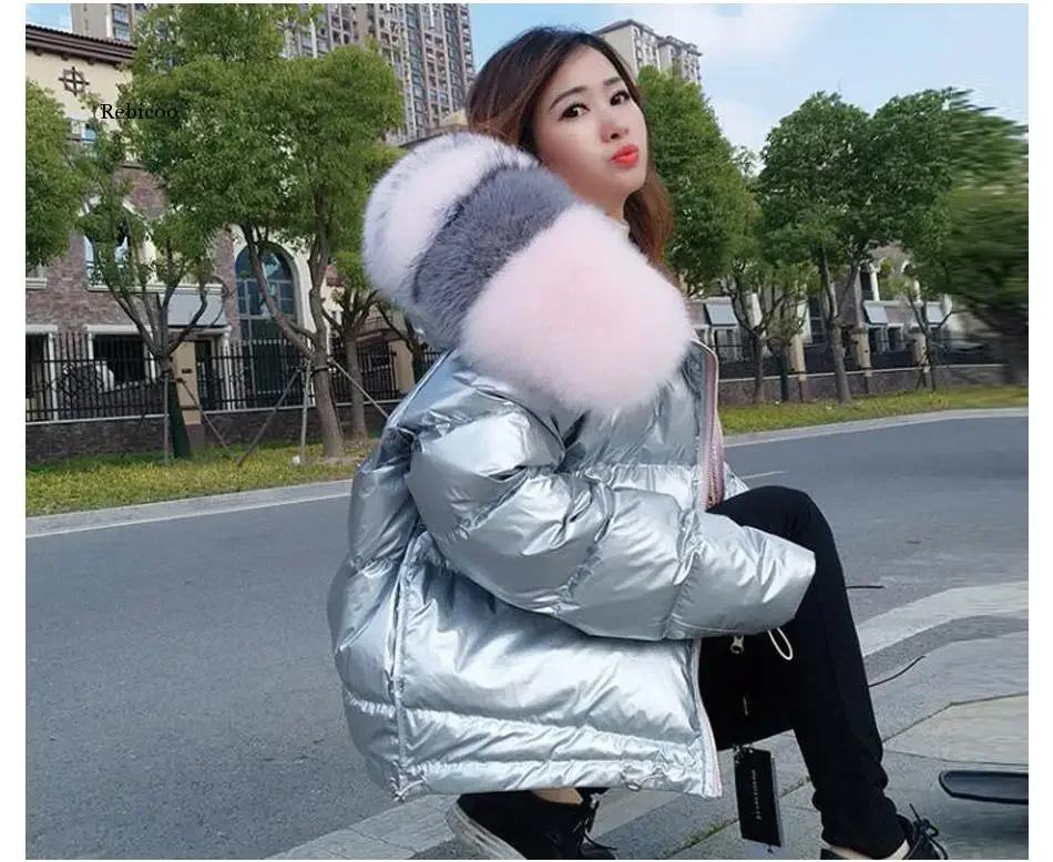 winter Eco-friendly fox fur collar cotton padded down jacket  fake fur coat Regular fashion warm big fur collar women\'s coat