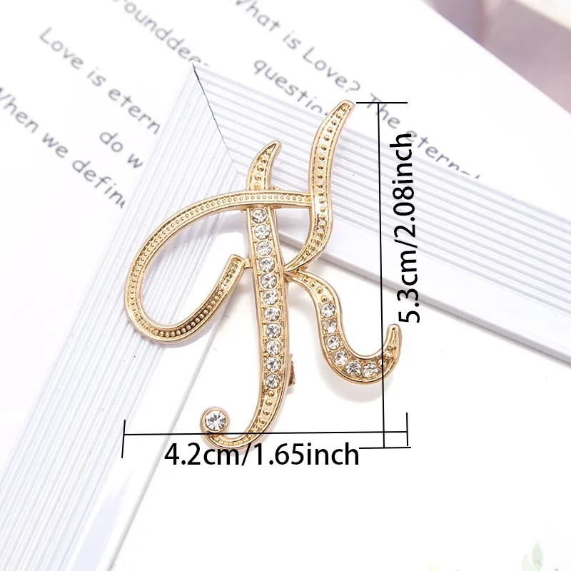 New Rhinestones Crystal A-Z Letter Initial Brooch Pin for Women Gold Color English Elegance Alphabet Label Lady Jewelry Gift