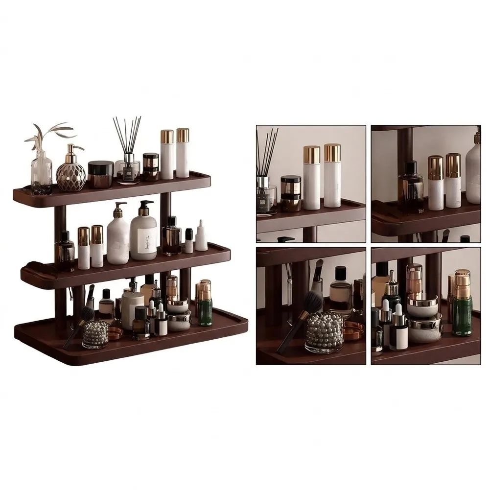 Rustic Wood Bathroom Storage Tray Multifunctional Desktop Organizer Cosmetic Skincare Jewelry Bathroom Vanity Table Home Decor