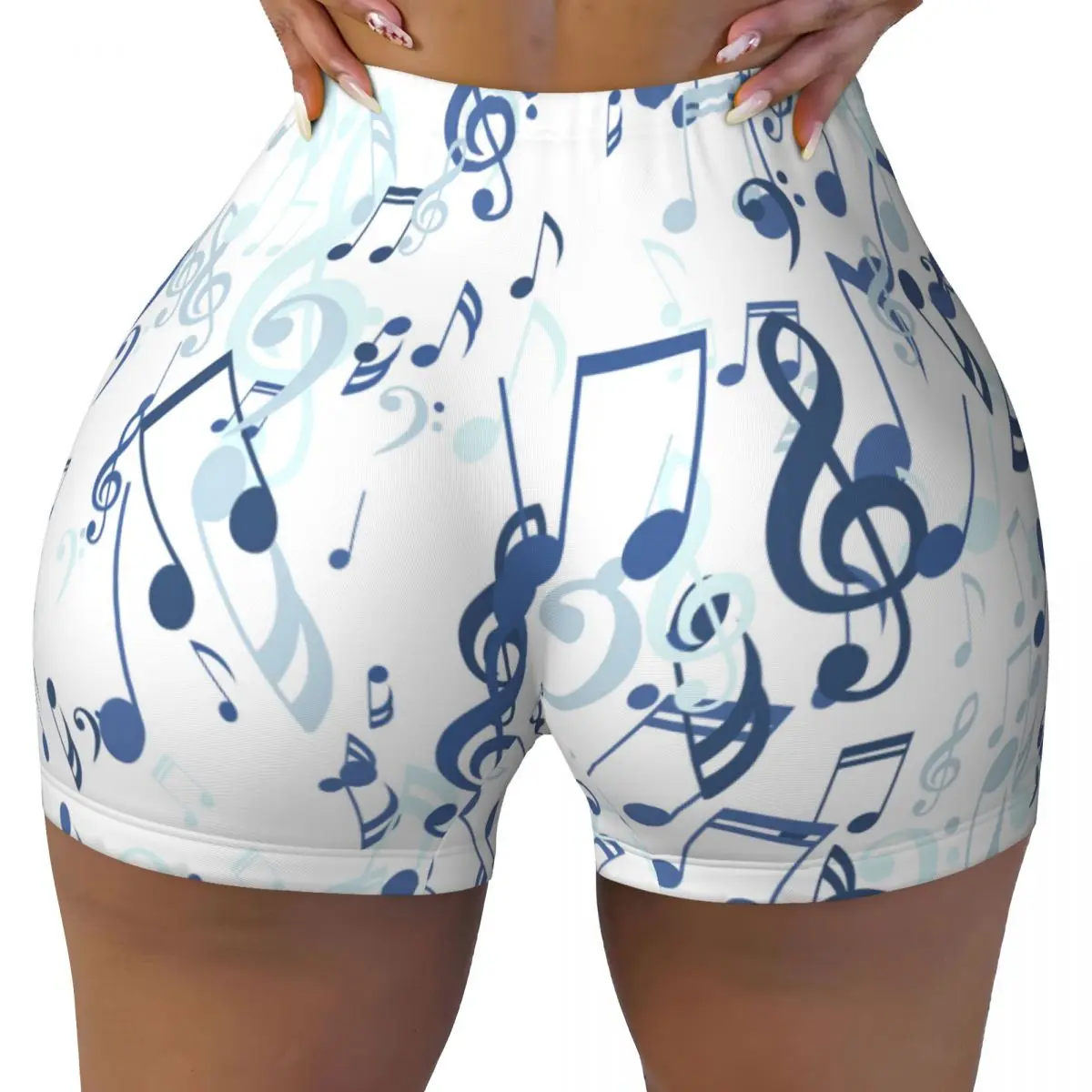 Sexy tight hip sports shorts Abstract Music Notes Bass And Treble Clefs fitness women's comfortable yoga shorts