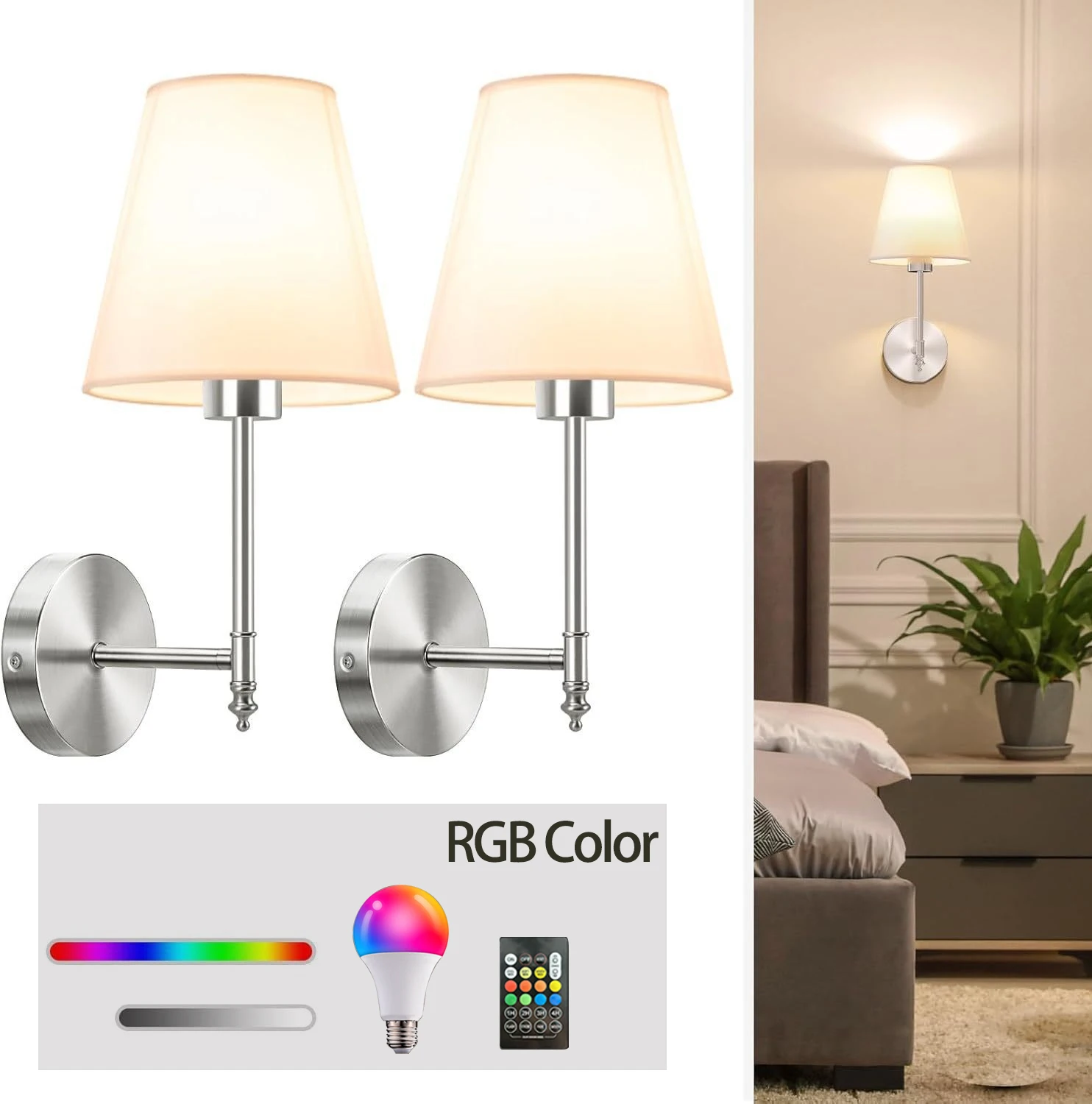 ヴィンテージ生地壁取り付け照明-rgb充電式電球-リビングルーム-寝室-廊下-書斎-階段-室内装飾用壁取り付け照明
