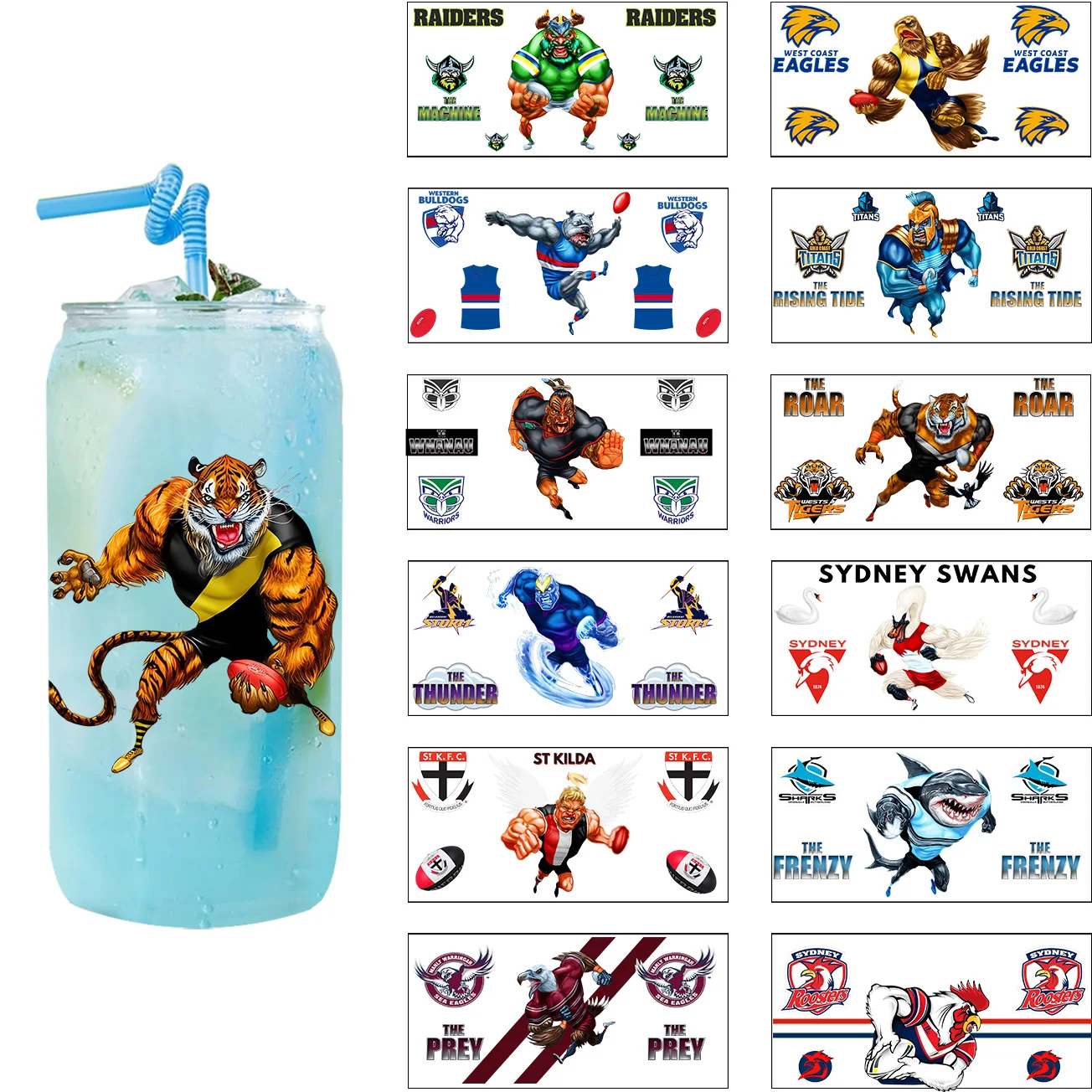 Football team easy peel waterproof DIY Decals 3D transfers uvdtf crystal stickers 16oz uv dtf cup wraps for Libbey Glasses