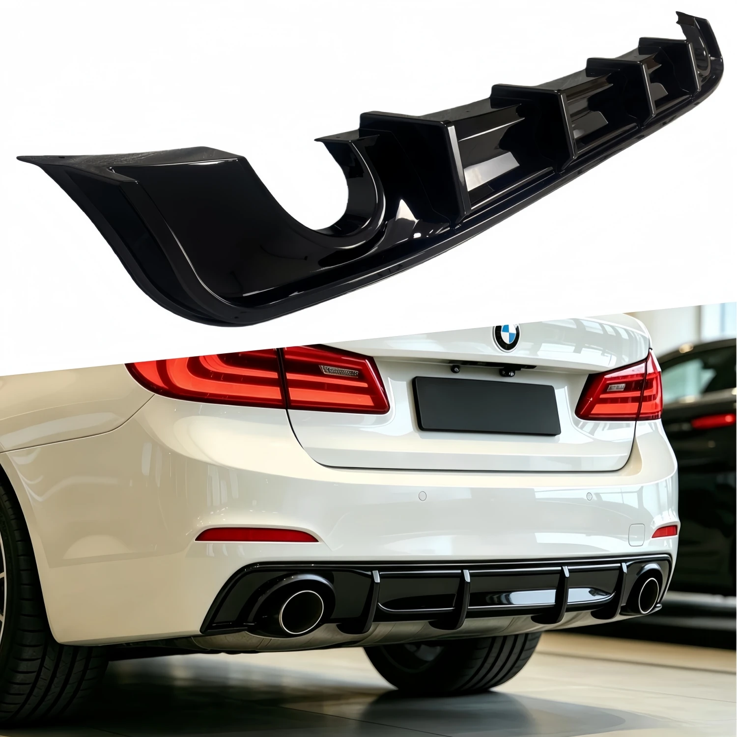 MP Style Glänzend Schwarzer Heckdiffusor für BMW G30 5er Serie Standard 2017-2020 Pre-LCI Karosserie-Tuning