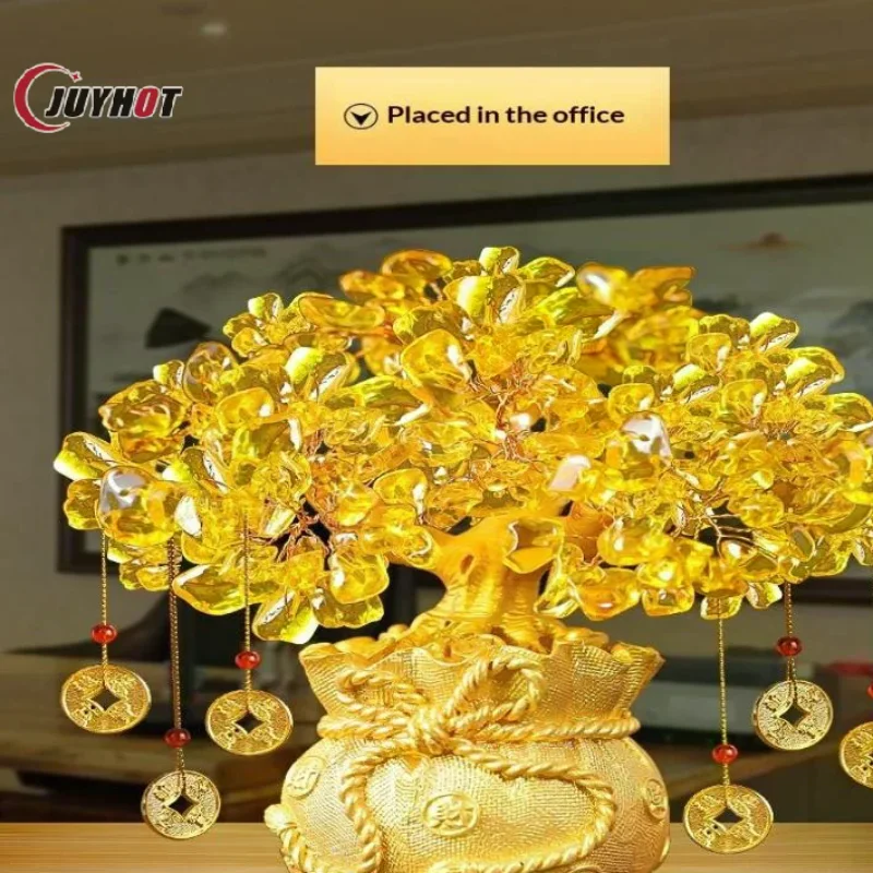A Single Piece Set Of Yellow Crystal Natural Money Tree Bonsai Style Ornaments Symbolizing Prosperity And Good Fortune
