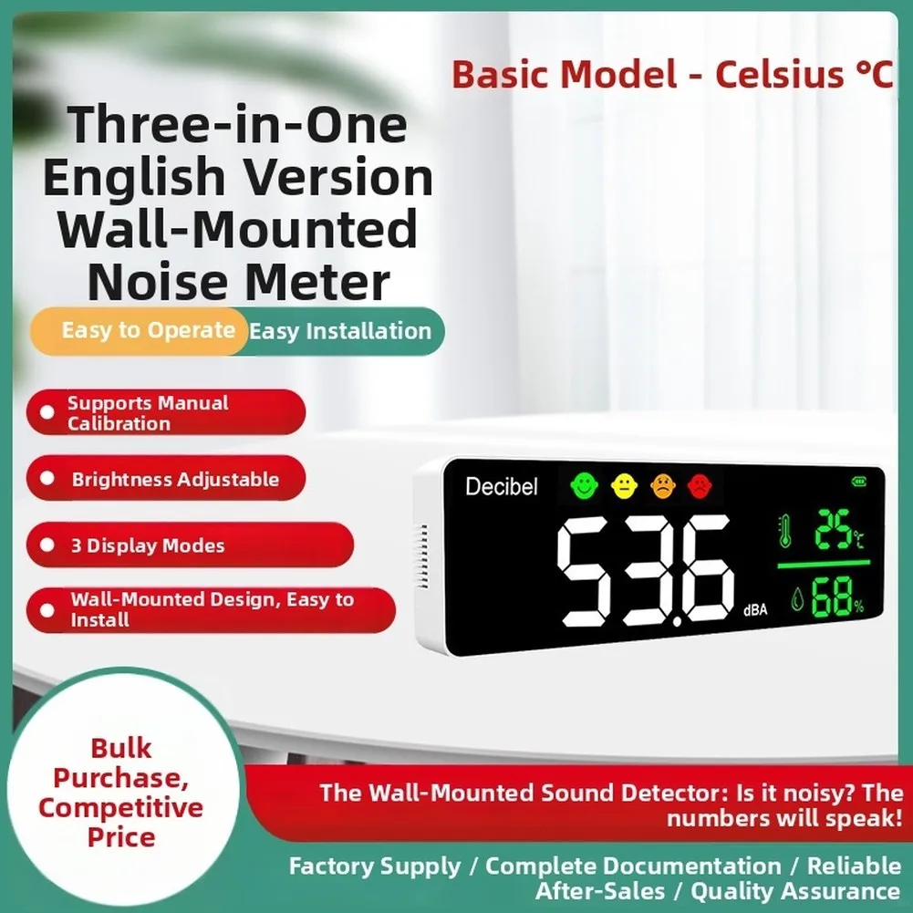 Wall-Mounted Digital Sound Level Meter with Temperature and Humidity Sensing for Routine Environmental Oversight in Institutions