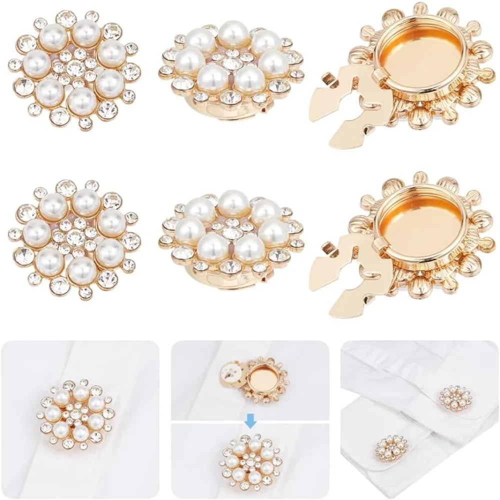 4 Pcs Rhinestone Button Covers Sleeve Buttons Cover Imitation Pearl Rhinestone Cufflinks Button
