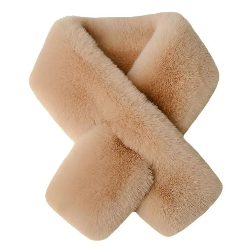 Winter Warm Plush Cross Scarf Solid Color Thickened Neckerchief Wrap Soft Faux Rabbit Fur Scarf Autumn Winter