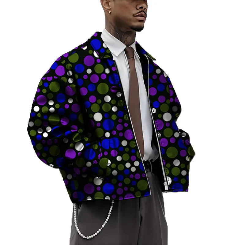 Męska kurtka z bawełny z podszewką, inspirowana wzorem dashiki, ciepła krótka kurtka, afrykańska odzież wyszukana, pogrubiona podszewka.