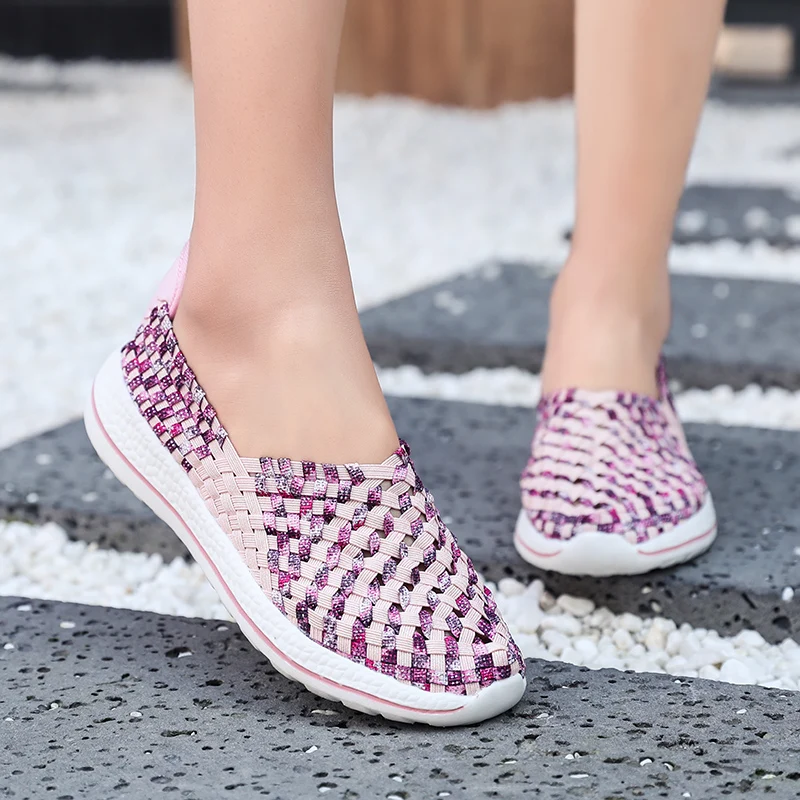 Women Men Walking Fitness Mesh Weave Slip-On Light Loafer Summer Sports Shoes Outdoor Flats Breathable Sneakers Big Size 35-44