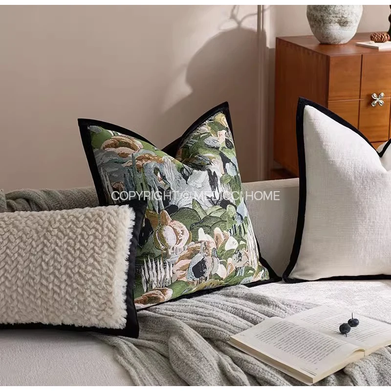 Medicci Home Captivating Throw Pilllow Cover Botanical Oil Painting Forest Scene Jacquard Cushion Case 45x45cm Fancy Home Decor