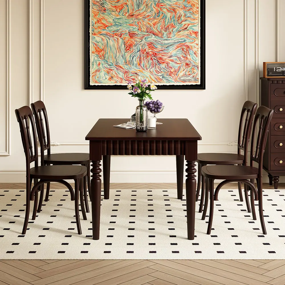 Pure solid wood dining table and chair combination home restaurant rectangular light luxury retro style simple dining table
