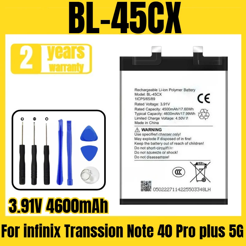 Suitable for infinix Transsion Note 40 Pro plus 5G battery BL-45CX mobile phone battery,large capacity,free tool 3.91V 4600mAh