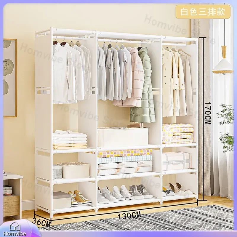 Simple Wardrobe Closet Floor Standing Clothes Storage Rack Multifunctional Bedroom Organizer Dustproof Hanging Cabinet Home
