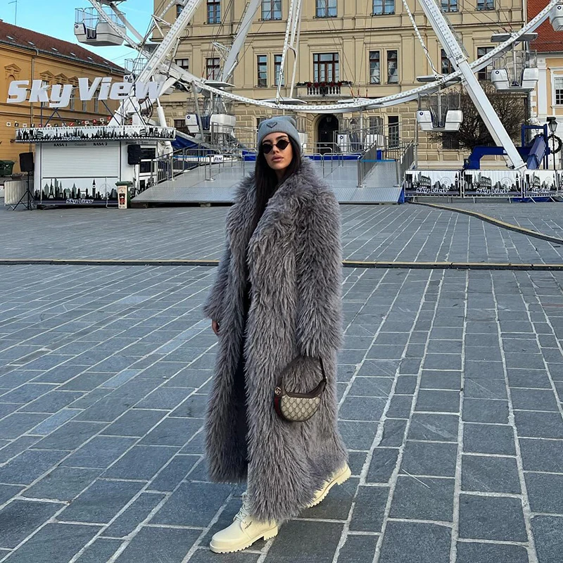 Neo Mint Extra Long Luxury Lamb Fur Teddy Coat Women 2024 Winter Ladies Mob Wife Style Oversized Chunky Faux Fur Jacket Overcoat