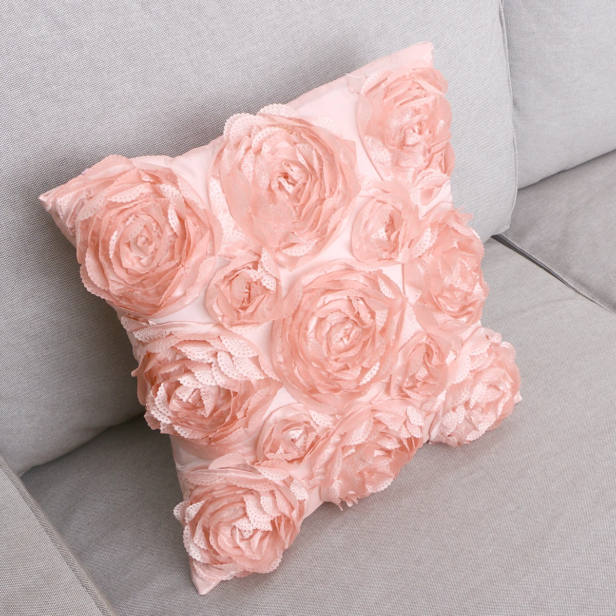 

42 X42CM Pillow Covers Rose Embroidered Throw Pink Flower Cushion Embroidery Case