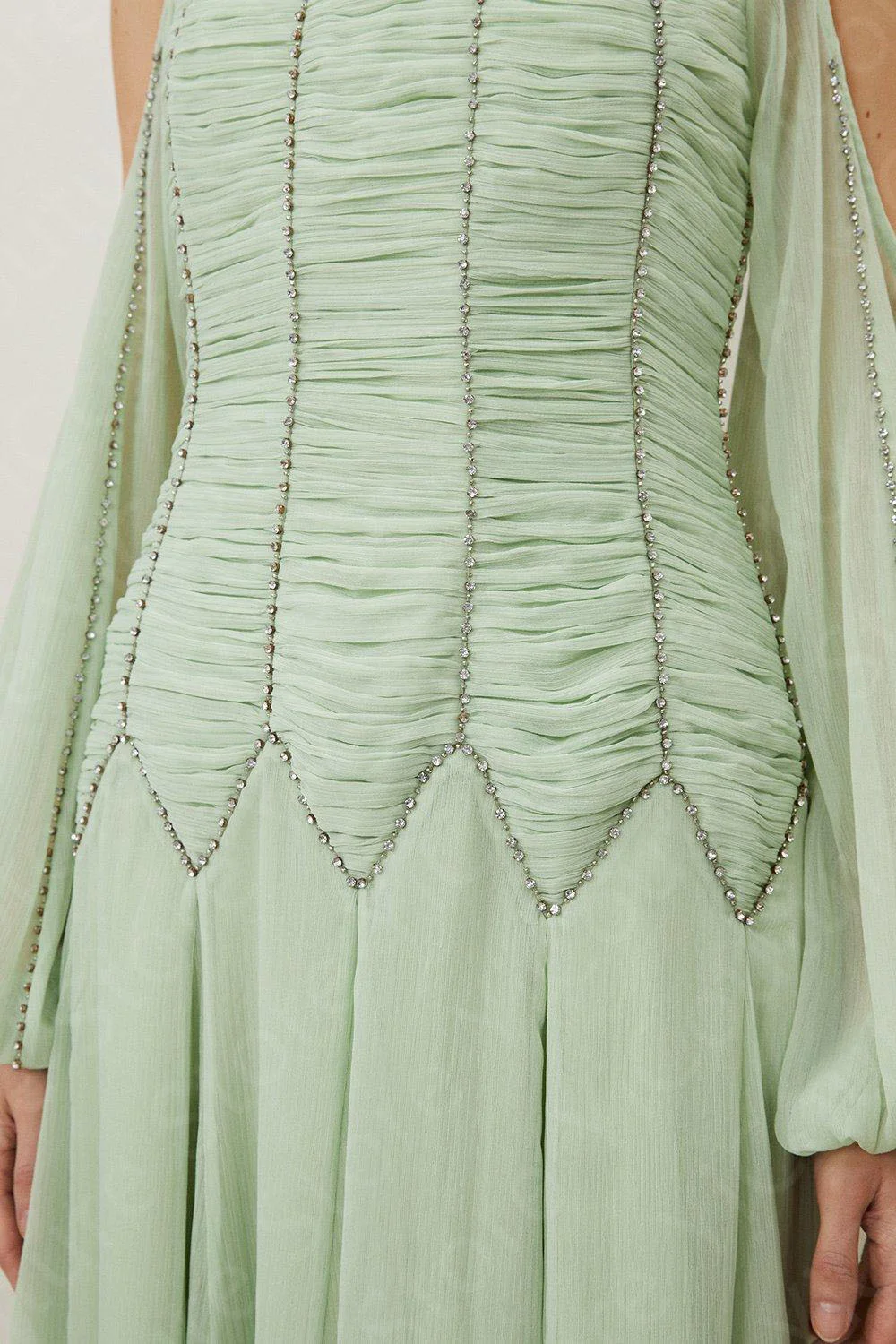 Customized Charming Mint Evening Dresses 2025 Arabic Prom Gowns Off Shoulder Sleeves Wedding Party Dresses High Collar Beading image 6
