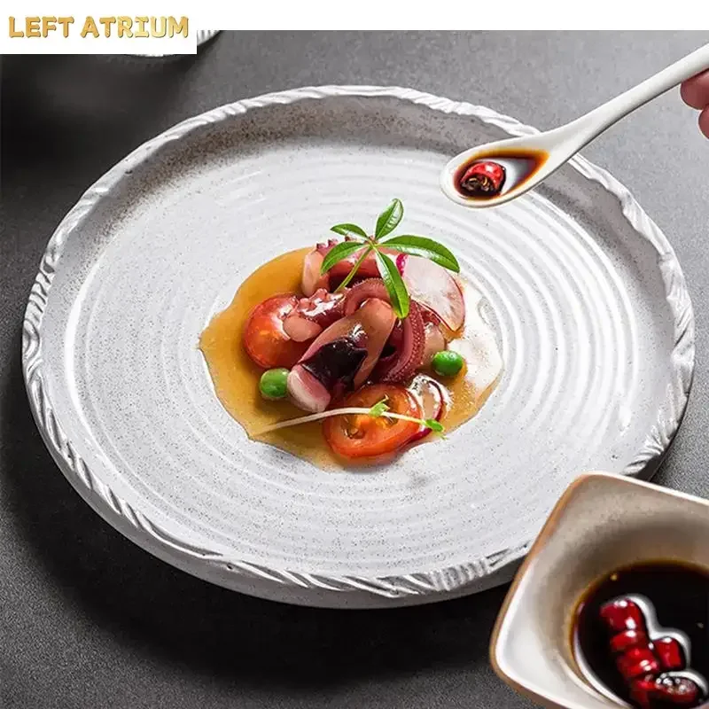 Threaded Ceramic Flat Plate Restaurant Steak Pasta Dessert Plates Molecular Cooking Specialty Tableware