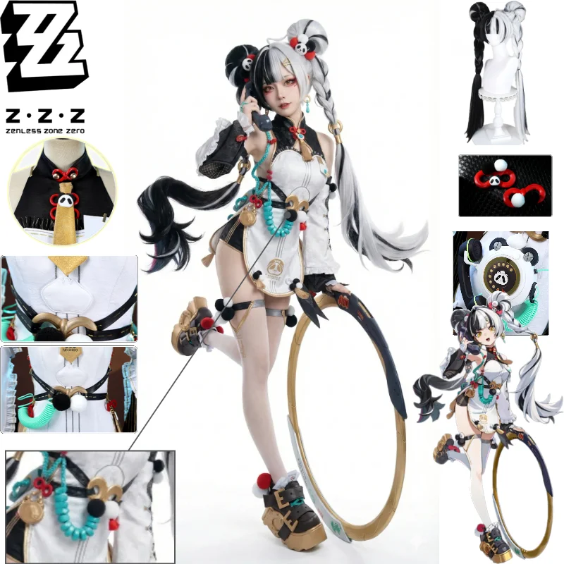 Disfraz de Cosplay de Dialyn de Zenless Zone Zero, Vestido Cheongsam Blanco y Negro, Set de Peluca, Disfraz para Halloween, Juego de Rol, Traje de Dialyn ZZZ