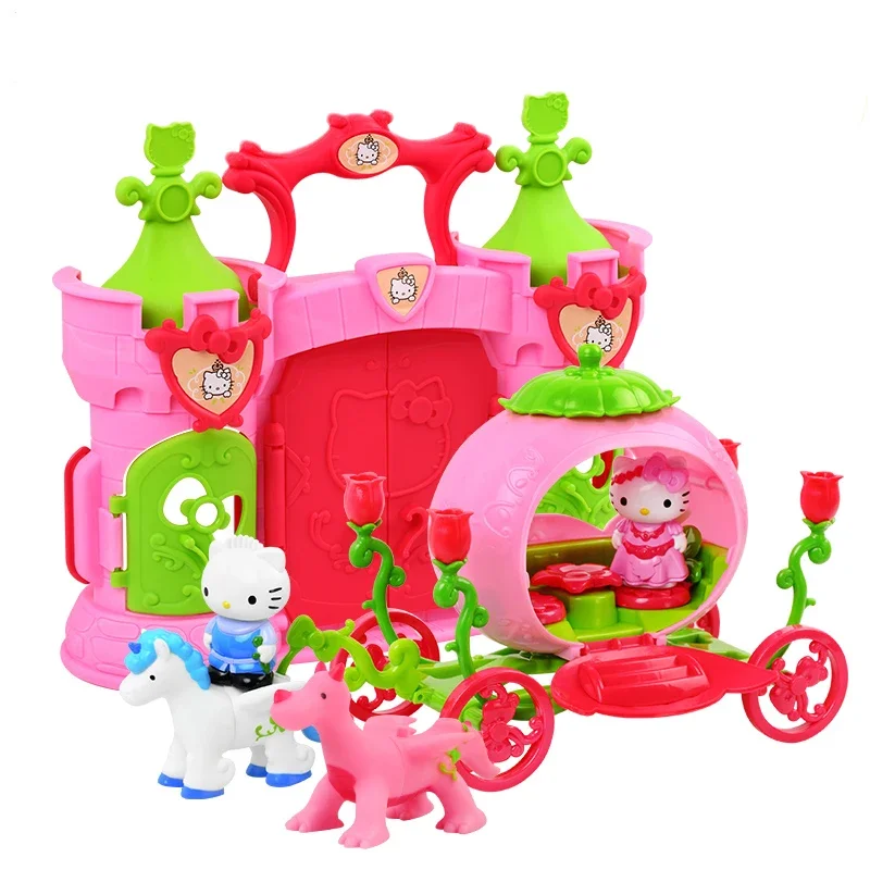 

Original Hello Kitty Cute Kawaii Pretend Play Stick Horses Anime Figure Baby Toys Fairy Tale Castle Luxury Set Dolls