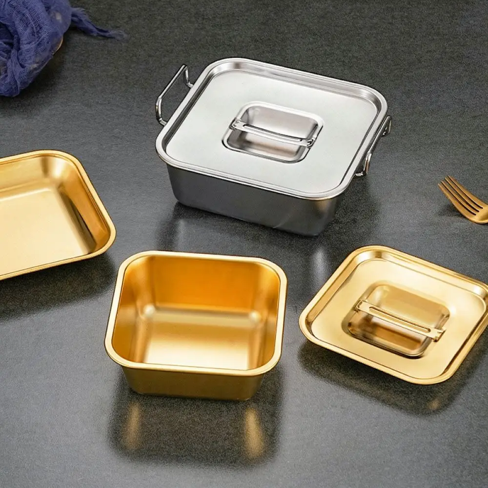 Sophisticated Gold Stainless Steel Square Tray With Lid Metal Serving Dish Practical Kitchen Accessory For Various Snacks