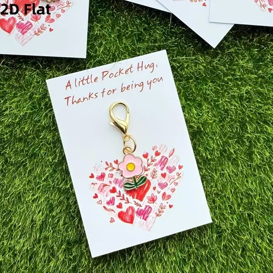 1/5/10/20/50/100pcs s Alloy Drip Oil Pendant Colorful Flower Pendant Bag Keychain Pet Pendant with Pocket Hug Card Mixed Color M