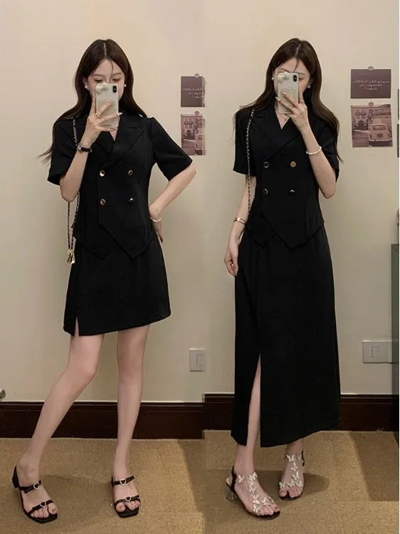 

Новая летняя женская платье-трапеция больших размеров с V-образным вырезом, коротким рукавом, завышенной талией, в корейском стиле, для офиса и повседневной носки