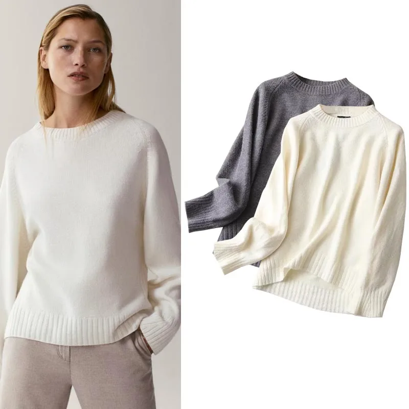 

Warm Wool Blend Knitted White Cowl Ne Sweater MD Women's Faion 2024 New Sle Base Layer Cozy Commute Sle Long Sve