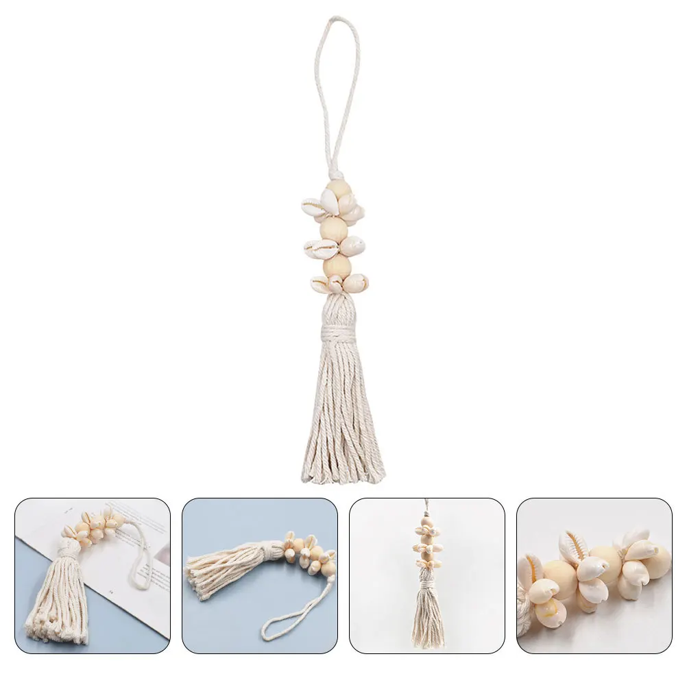 

Cotton Tassel Wooden Beads Pendant Bohemian Rustic Wall Hanging Decoration Farmhouse Decor Seashell Unique Design