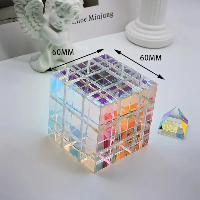 60mm Colorful Prism Suncatcher & Beam Combiner - Light Hexagonal Cube Educational Experiment & Stress Relief Tool