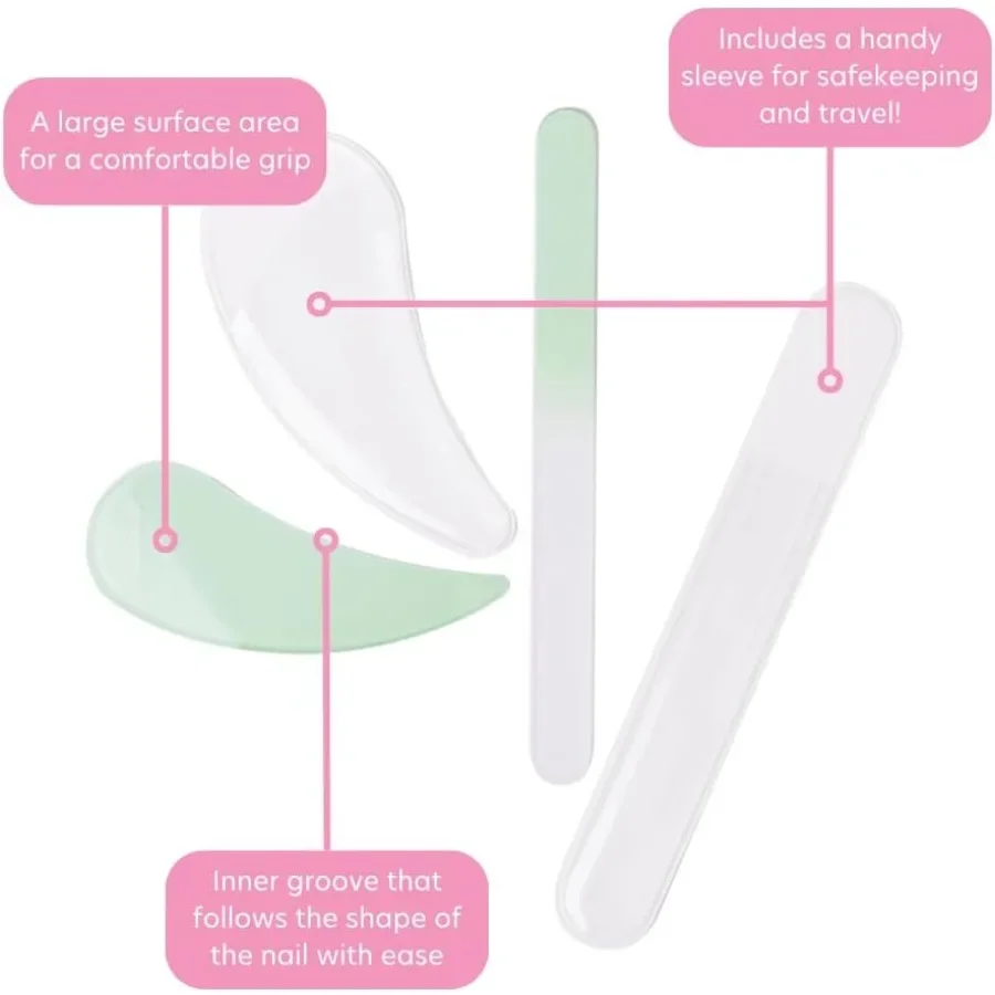 ตะไบเล็บแก้วโค้งสำหรับเล็บธรรมชาติ 2 ชิ้นเครื่องมือเล็บแก้วเช็กในชุดตะไบคริสตัลสีหยกสำหรับเล็บที่เรียบเนียนและแม่นยำ