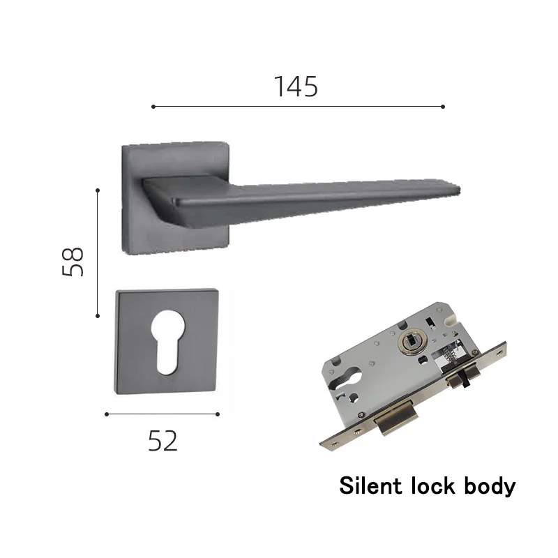 Minimalistyczny nowoczesny cichy zamek do drzwi Szary wnętrze sypialni drewniana klamka do drzwi ze stopu cynku zamek do okuć łazienkowych