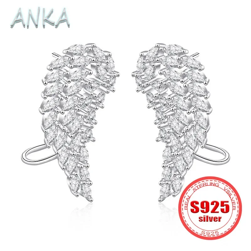 ANKA NEW S925 sterling silver earrings angel wings zirconia ear clips temperament elegant exquisite shape women's for earrings