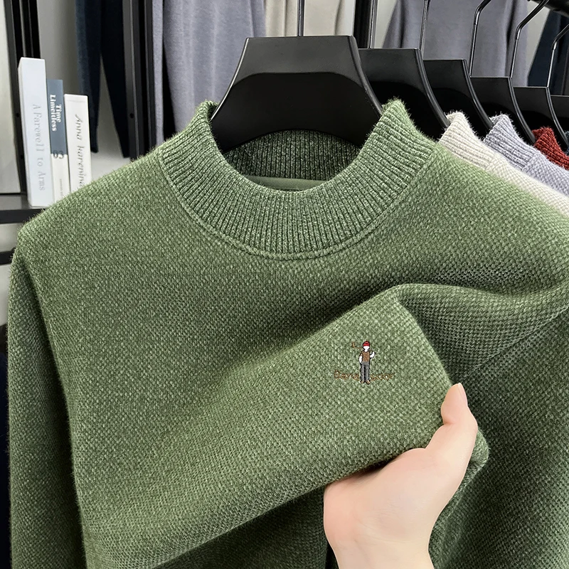 Fashion brand men's round neck sweater luxury exquisite embroidery knitted warm plush comfort autumn winter casual golf pullover