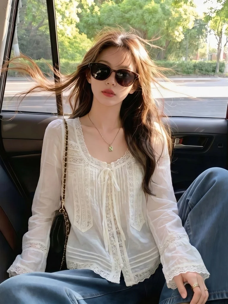 

Bohemian Style Lace Trim Shoulder Women's Shirt Summer New plus Size Beautiful Top Korean Version Loose Fit Short Sleeve