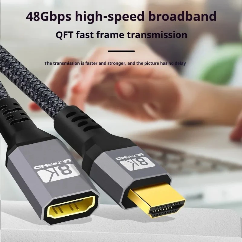 كابل تمديد HDMI 2.1 8K@60 هرتز، 4K@120 هرتز، 2K@144 هرتز كابل تمديد أنثى إلى ذكر للتلفزيون الذكي PS4 PS5 الكمبيوتر المحمول 48 جيجابت في الثانية