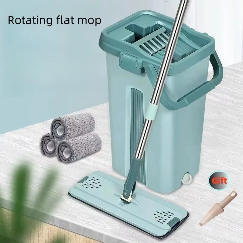 Scratch free mop, hand washable flat mop, household wooden floor mop, mop, lazy flat mop, rotating mop bucket