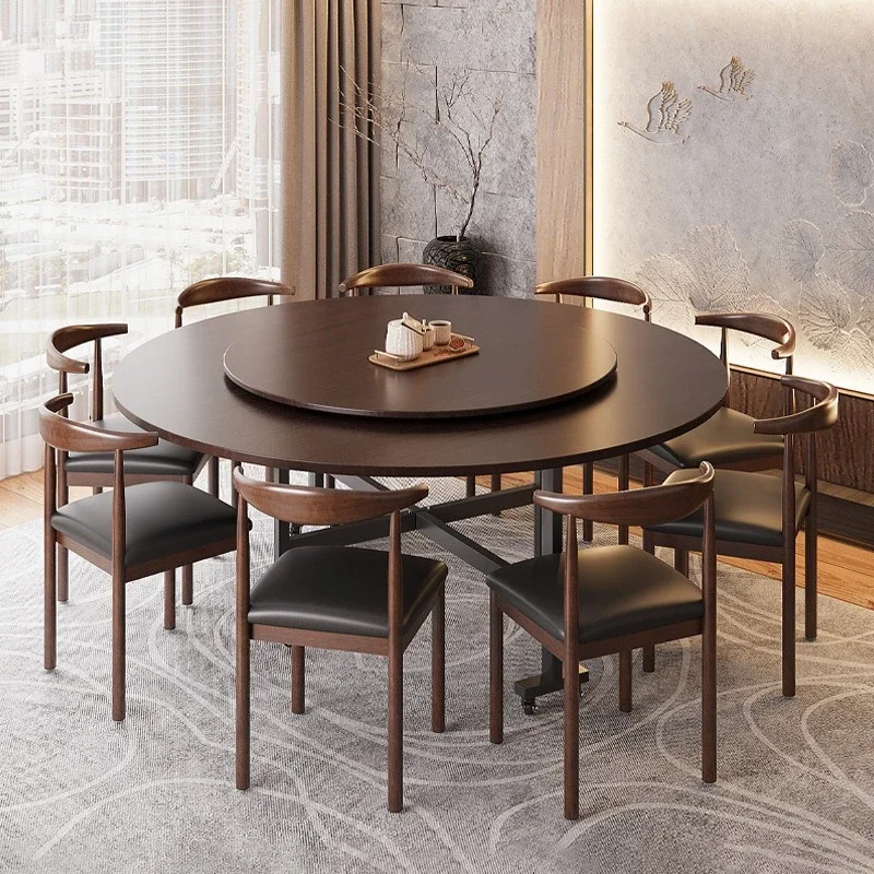 Solid wood dining table foldable round household small apartment dining vintage style restaurant table commercial particle board