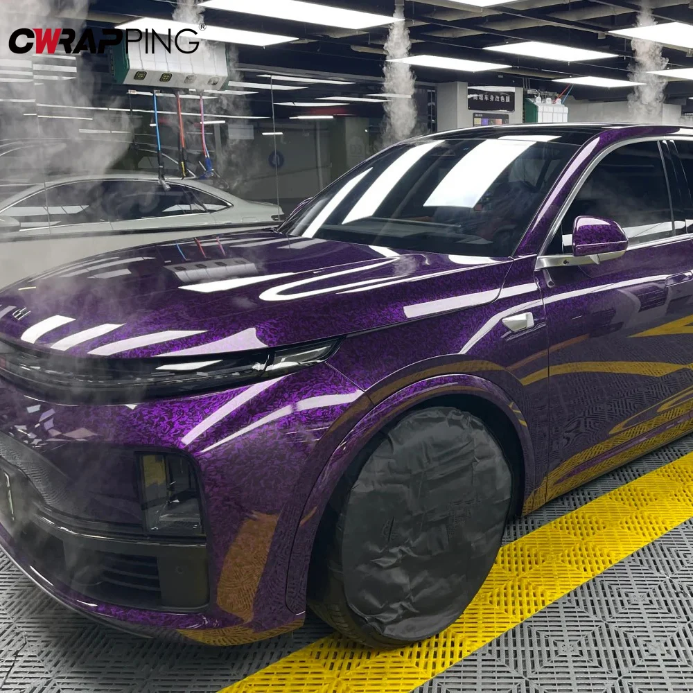 145x200cm Forged Carbon Fiber Purple Car Vinyl Wrap Waterproof Self-Adhesive Film for Hood Roof PPF Vinyl Car Body Covering Film