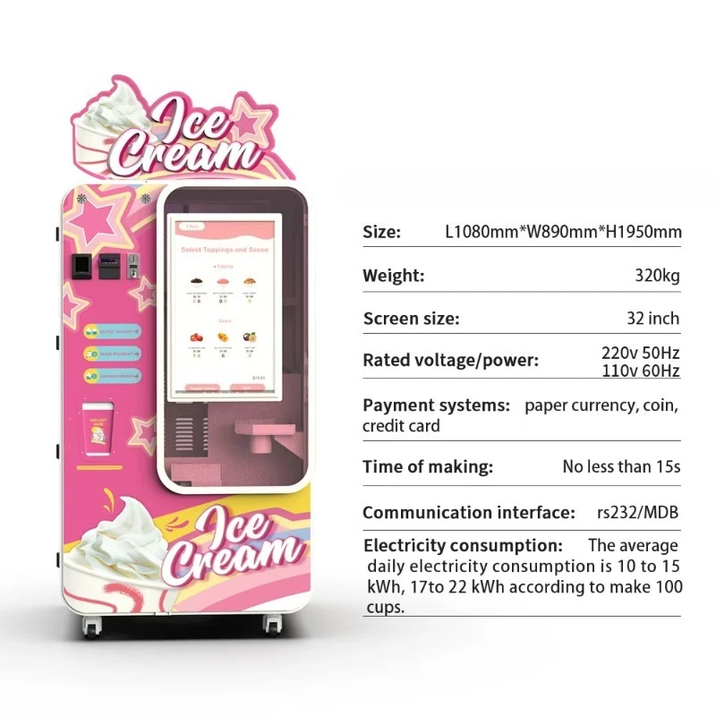 Máquina de Sorvete Soft DIY Personalizada e Econômica com 59 Sabores, Máquina de Venda de Sorvete Italiano, Compatível com Cartão de Crédito e Moeda