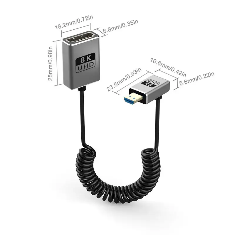 Spring coaxial 8K 2.1 version ultra-fine Micro HDMI compatible male to H-DMI female camera connection cable 8k@60hz 4k@120hz