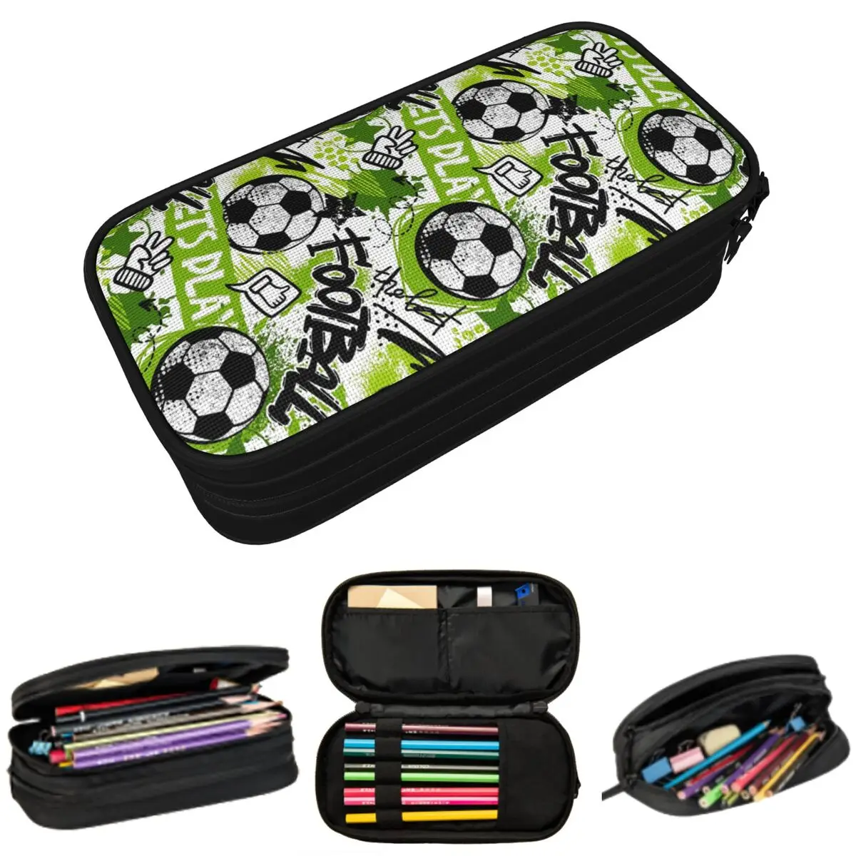 Football Graffiti Pattern Pencil Case for Boy Girl Gifts Pen Box Pencil Bag Stationery Supplies Pen Holder Bag