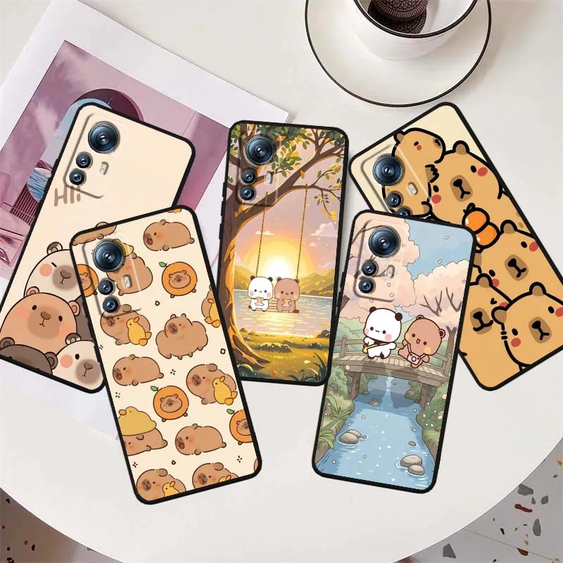 

Cute Capybara Bear Panda For Xiaomi Mi 15 14 13 13T 12 12T 12S 11 11i 11T Pro Ultra Lite 5G Black Soft Cover Phone Case