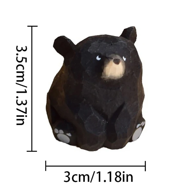 Cute Mini Wooden Bear Solid Wood Hand Carved Bear Cat Dog Figurines Miniature Animal Crafts Ornaments Tabel Decorate Kids Gifts