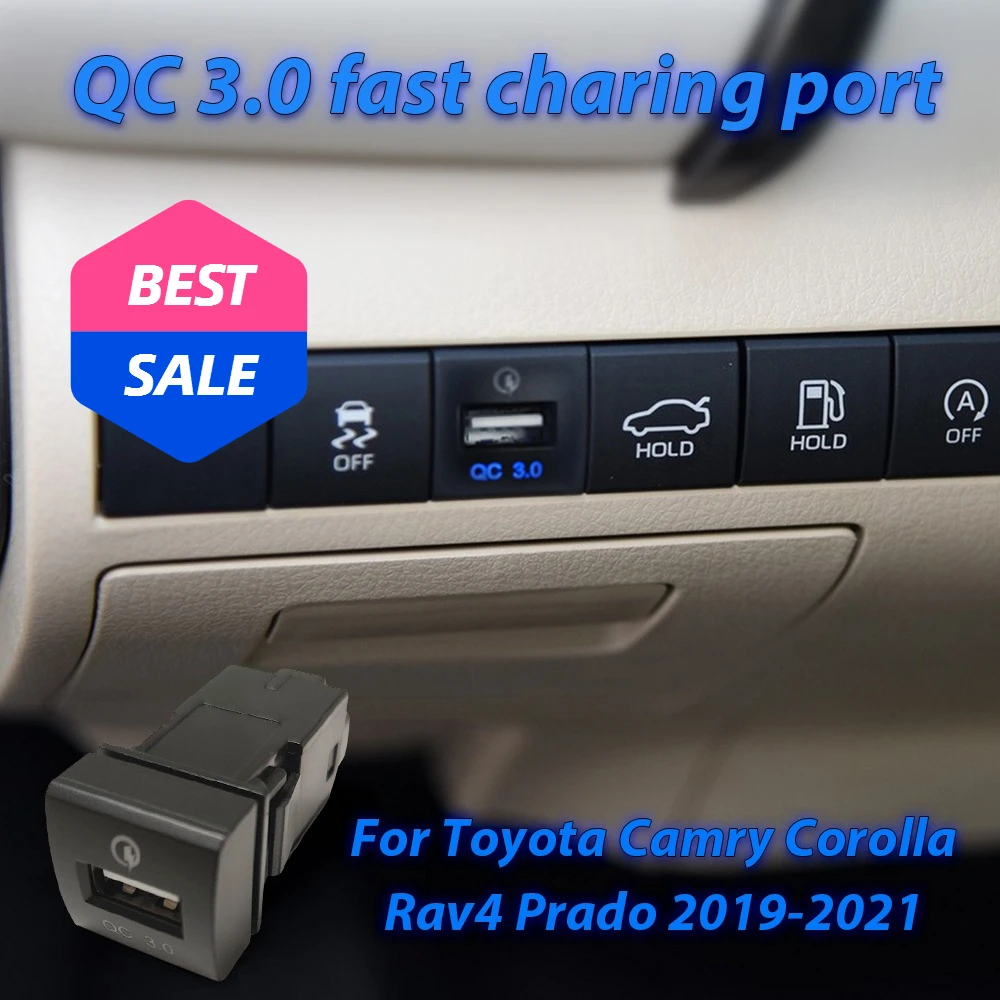 

QC3.0 Blue Light Quickly Usb Charger Fast Charging Adapter for Toyota Hiace 2019 Levin 2021 RAV4 2023 Highlander Interior Trim