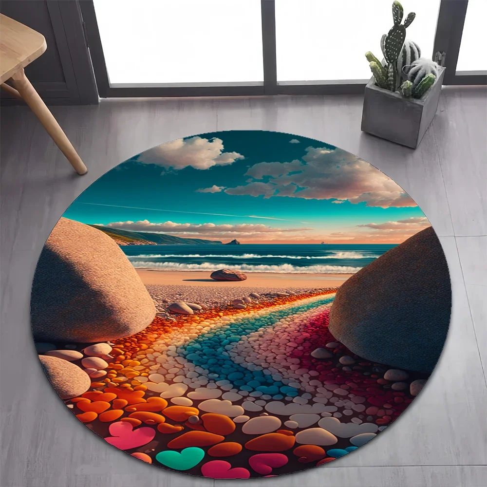 

Colorful Pebble Rainbow Road Beach Stone 26 Style New Round Carpet Rug for Bedroom Living Room Decoration,pet Decor Floor Mat