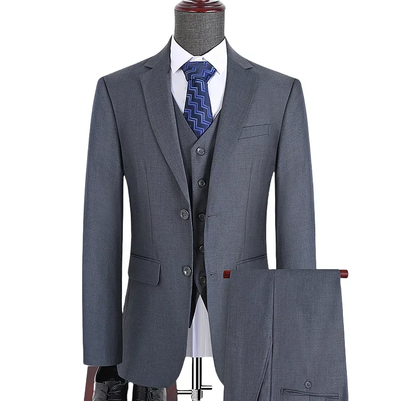 Suit Outdoors Korean Fashion Version of Slim-fit Work Clothes Fashion Business Men Casual Wedding Gentleman (Blazer+Vest+Pants)