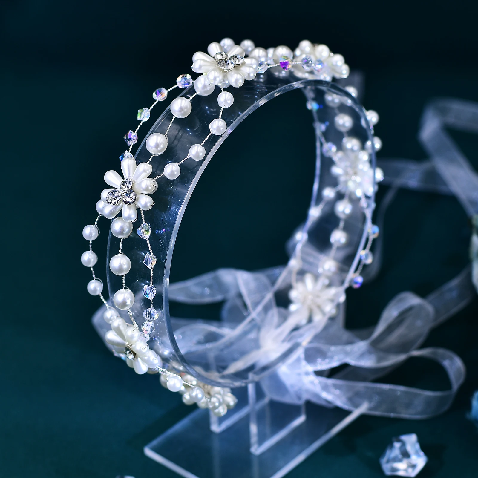 Diadema de boda de cristal para mujer, accesorios nupciales para el cabello, perlas hechas a mano, tocado de flores, diamantes de imitación, decoración del cabello, HP625