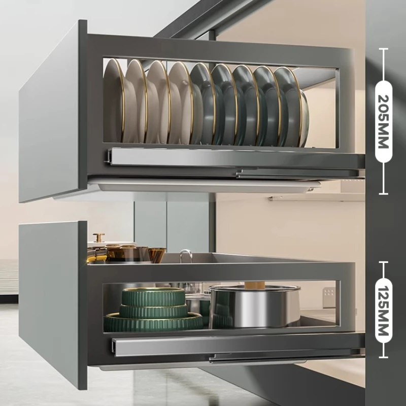 

304 stainless steel double-layer drawer bowl rack storage dish rack cabinet bowl basket